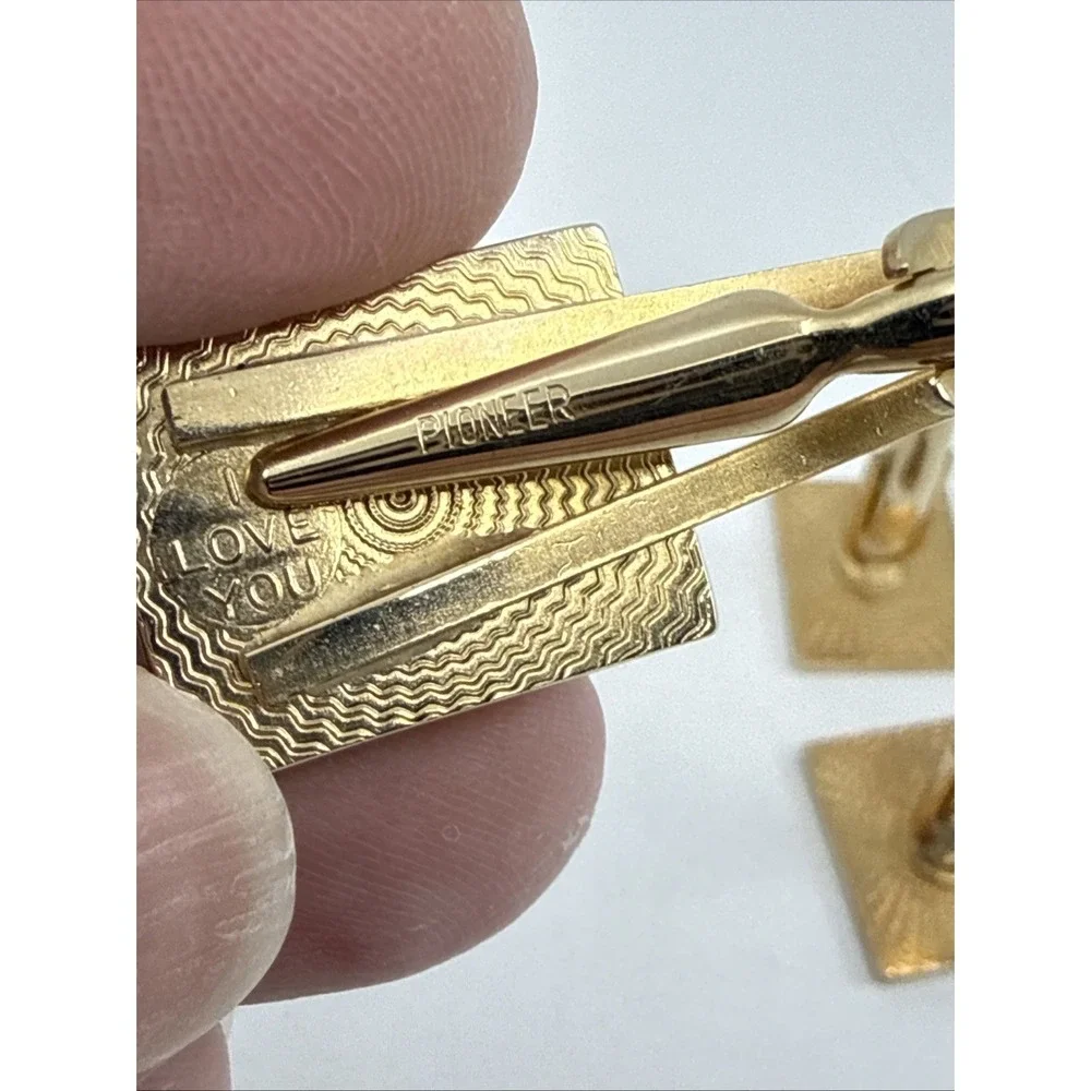 Men's Cufflinks Tie Clip Greek Letters I Love You Pioneer Goldtone Set